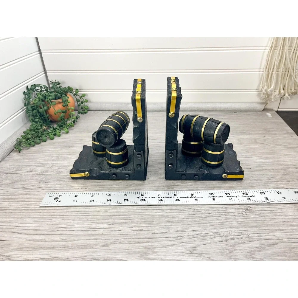 Vintage Barrel Bookends: Mid Century Bar Home Office Decor - Picture 2 of 10